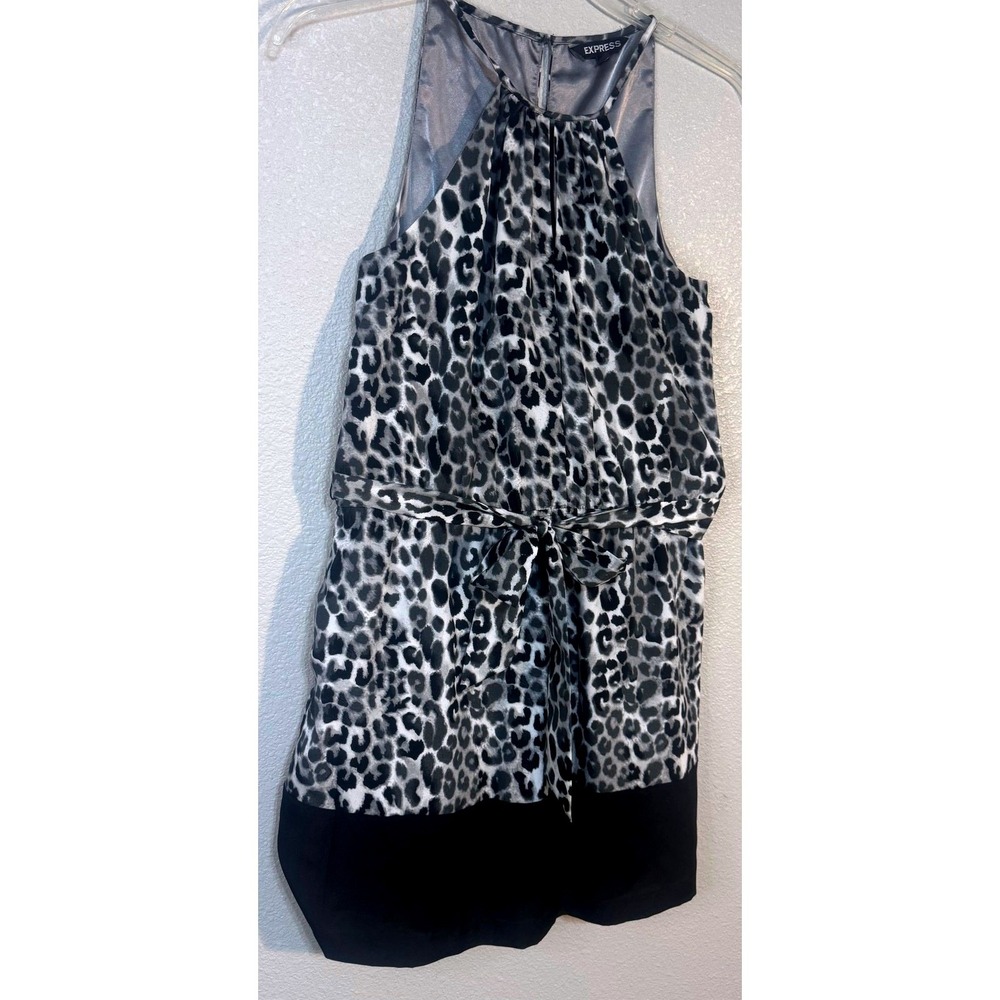 Express‎ Leopard Print Halter Dress Women's Medium Belted Black & White Lined - Picture 3 of 10